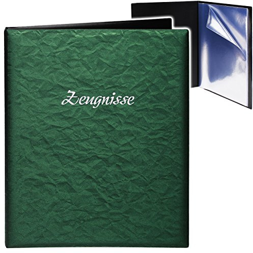 alles-meine.de GmbH A4 - Zeugnismappe/Dokumentenmappe - Zeugnisse 3D Kristall-Metallic Effekt - grün/dunkelgrün - GEBUNDEN mit 20 festen Seiten- A 4 - Zeugnisbuch -..