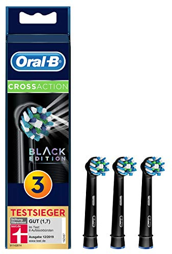 Oral-B CrossAction Cabezales de Recambios, Pack de 3 Recambios Negros Originales con Tecnología CleanMaximiser para Cepillos de Dientes Eléctricos