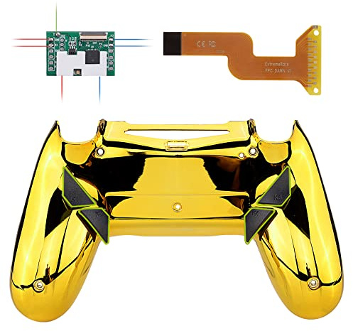 eXtremeRate Konfiguriert Dawn Remap Kit für ps4 Controller, DIY-Ersatz Hülle Rücken Gehäuse Case&Upgrade-Board& 4 Back Paddles Buttons Set für ps4 JDM-040/050/055(Chrome Gold)
