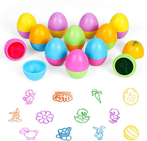 Easter Egg Stampers Set, 12pcs Easter Egg Stamps for Kids, Color Easter Eggs for Stuffers, Filled with Easter Egg Hunt, Premium Gift for Boys Girls Kids, Birthday Decorations, Easter Theme Party
