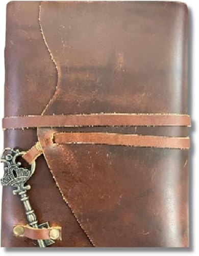 OVERDOSE Vintage Meraf Leder-Tagebuch mit Schlüssel – Antikes handgefertigtes Büttenrand Vintage Papier Leder gebundenes Tagebuch | Leder Skizzenbuch – Zeichentagebuch – 12 cm x 17 cm