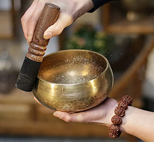 Klangschale Set mit Lederklöppel Klangtherapie Nepal Handgefertigt Klangschale Tibetisch Singing Bow Messing Klangschale Yoga Meditation Achtsamkeit Entspannung Klangschale Deko Tisch Geschenk