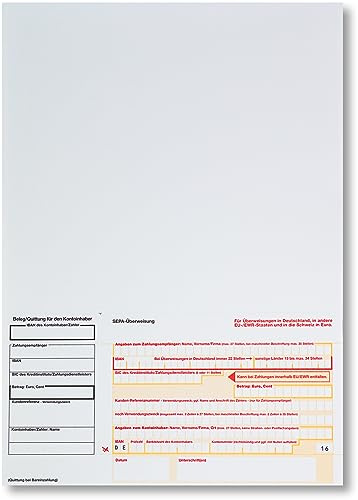 Litfax SEPA Überweisungsträger, 500 Stück – DIN A4 mit Quittungs-Talon, 1-fach ohne Durchschlag, Leicht zu trennen - Bankneutral für Überweisungen in Deutschland
