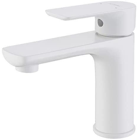 Krobec Rubinetto per Bagno,Rubinetto per Lavabo,Rubinetto Bagno Lavabo, Miscelatore Monocomando per Lavabo,ottone, valvola in ceramica di alta qualità,Attacco UE 3/8″ (Bianco opaco).