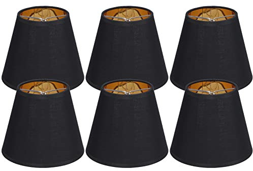 Lampenschirme 6er-Set, moderne kleine Lampenschirm Clip On, Schwarz Gold Glockenlampenschirme, die an der Glühbirne befestigt werden, schwarz, für Hängelampe Tischlampe Stehlampe Ersatz