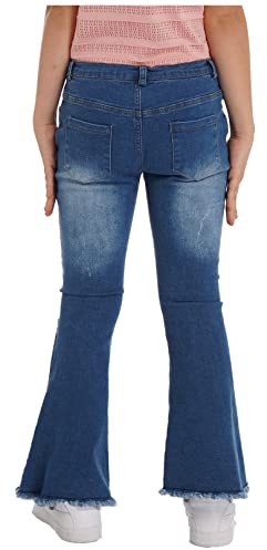 ranrann Pantalones de Campana Elástico para Niñas Elegantes Jeans con Volantes de Encaje Casual Pantalones Vaqueros Acampanados Cintura Alta Azul B 9-10 años
