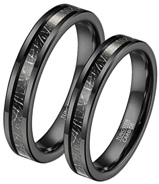 Beydodo Alliance Personnalisable Homme Femme, Anneaux Mariage Tungstene Taille 54 et 57 Bague Noir avec Ligne Métallique 4mm