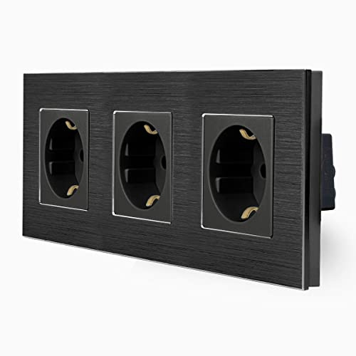 Luxus-Time 3-Fache Steckdose im dreifachen Design Aluminiumrahmen für die DE Unterputzdose Einbau Dose dreifach Schuko Stecker in schwarz LXBA3-12-71-12