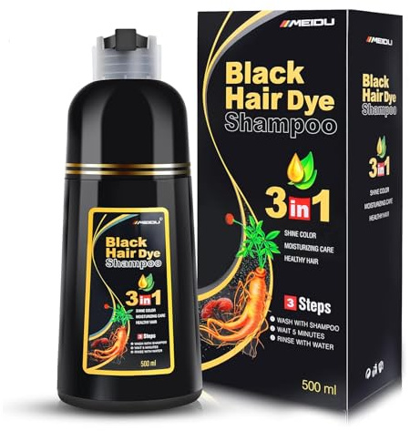 IIIMEIDU MEIDU Black Hair Dye Shampoo 3 in 1, Shampoo for Color Treated Hair 100% Gray Coverage for Women Men, Natural Herbal Ingredients Champu Para Canas pintar el pelo 500ml