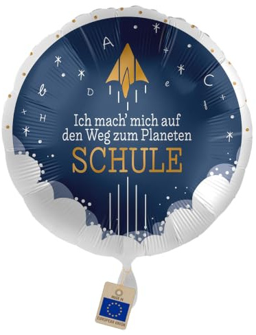 Folienballon Einschulung Ballon Schulstart Junge Geschenk Schulkind zum Schulanfang Luftballon Deko Schulbeginn 1. Schultag Planet Schule, Made in EU, Helium geeignet