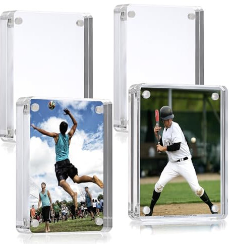 BTSKY 4pcs 2.5 x 3.5 Inches Clear Acrylic Magnetic Picture Frames - Double Sided Mini Personalized Cards Display Stand Business Card Holder, Clear Tabletop Frameless Picture Frame Display Stand