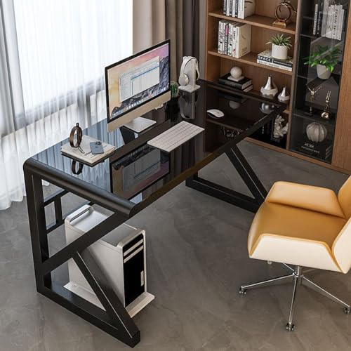 FAANAS Computertisch aus Gehärtetem Glas, Modern Bürotisch Gaming Schreibtisch Arbeitsplatz für Heimbüro Einfache Montage(100CM, Black)