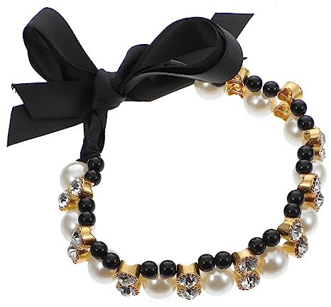 Black Ribbon Rhinestone Puppy Collar for Dogs Fashion Accessory