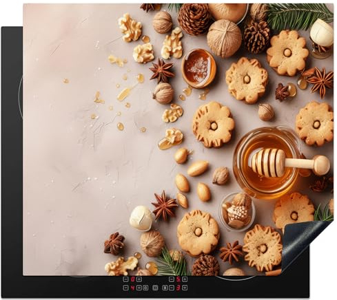 KitchenYeah© Protège Plaque Induction Deco Cuisine Protection Pour Plan De | 60x52 cm - Travail Cuisson Protégé Miel - Biscuits - Béton - Automne