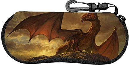 Wpamlrta Brillenetui mit Reißverschluss, Motiv: fliegender Drache, lässig, ultraleicht, tragbar, Neopren, weiches Sonnenbrillenetui mit Karabiner, Siehe Abbildung, One size