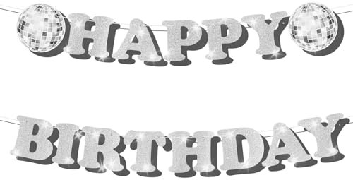 Banner Buon Compleanno con Palla Discoteca, Decorazioni Feste di Compleanno in Palla Discoteca Piccolo Banner Buon Compleanno Forniture Feste Compleanno Baby Shower Hippie Anni '70 e '80