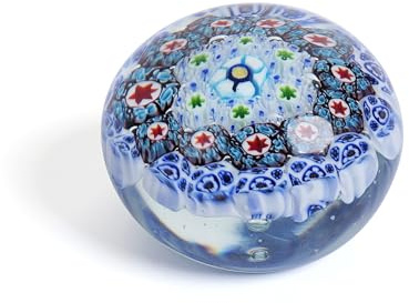 YAOYUAN Handcrafted Glass Paperweight - Beautiful Flower Figurine, Unique Desk Accessory for Home or Office (white millefiori, 3 in)