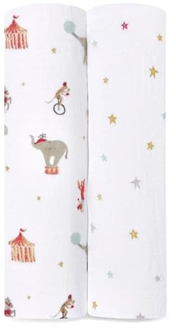 aden + anais Essentials Wickeldecke aus Baumwoll-Musselin, Elefant, Zirkus, 2 Stück