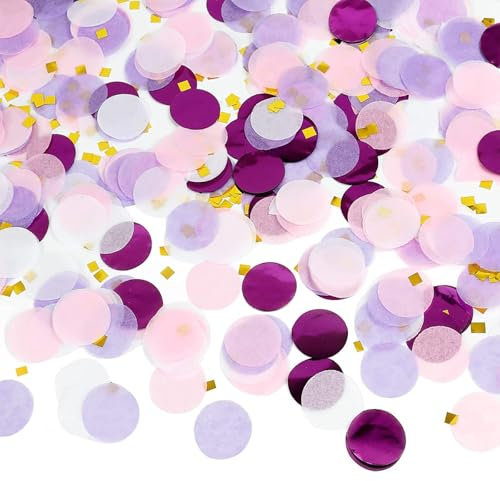 Bailinks Confettis 5000 Pièces - Mélange de Confettis Brillants pour Anniversaires, Mariages, Fêtes - 2.5 cm, 50g, Multi-Styles Disponibles (violet rose blanc)