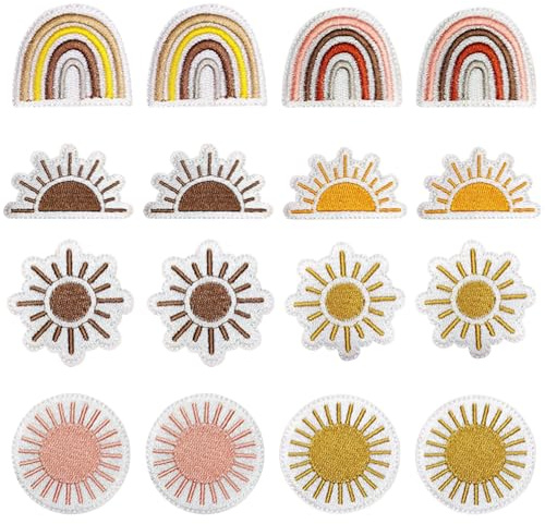 Attuslla 16 Stück Sonne und Regenbogen Patches zum Aufbügeln für Hüte, Jeans, Röcke, T-Shirts, Rucksäcke