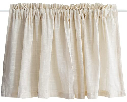 A.Monamour Rideau de Cuisine Court pour Petit Fenêtre - Coton et Lin Beige Uni Transparent Brise-bise à étages - Panneaux Cantonnières Demi Rideau pour Bistro Café