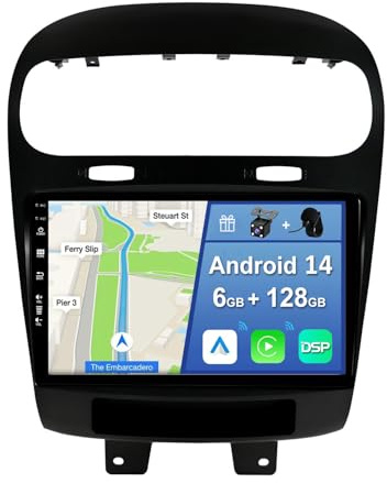 [6GB+128GB] Android 14 Autoradio per Fiat Freemont/Dodge Journey 2012-2016-[Incorporato Carplay/Android Auto/DSP/GPS]-9 pollice IPS Touch Screen-Camera+MIC Incluso-DAB/Mirror Link/Bluetooth 5.0
