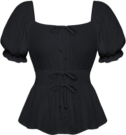 SCARLET DARKNESS Ladies Renaissance Crop Tops for Women UK Off Shoulder Tops Elastic Waist Peasant Blouse Black L