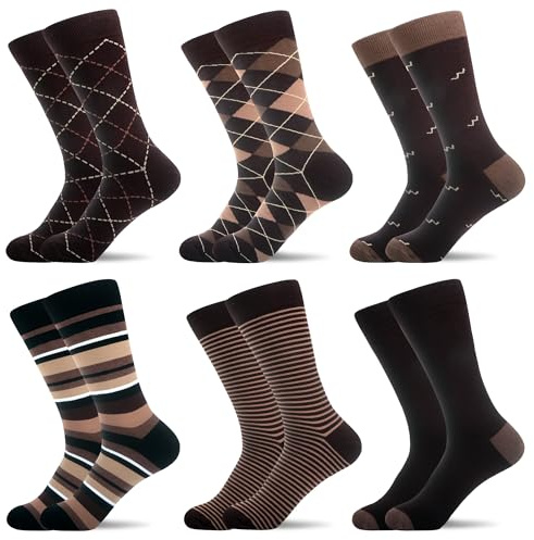 WeciBor 6 pares de calcetines de negocios para hombre, algodón peinado, sin costuras, para traje, con estampado, cómodos y transpirables, 43-46