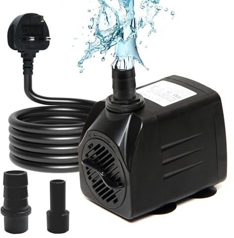 Puddry Small Water Feature Pump, Mini Submersible Water Pump (600L/H, 10W) with 4.6ft Power Cable 2 Nozzles, Adjustable Ultra Quiet Water Pump for Fish Tank, Pet Fountains, Pond, Aquarium, Hydroponics