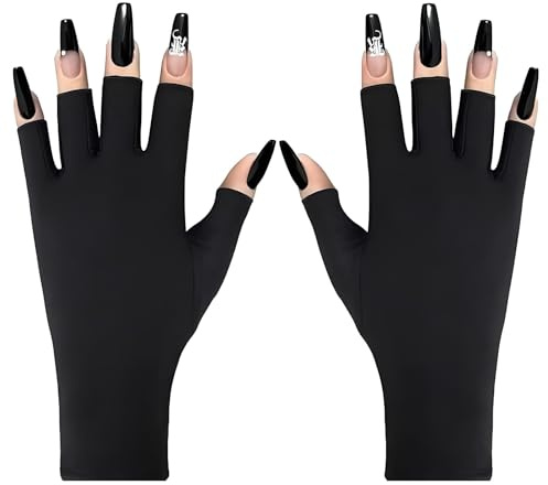 UV Gloves for Gel Nails,Anti UV Gloves,Art Skin Care Fingerless Glove for Women Men Protect Hands from Sun and Nail Dryer Harm (Black)