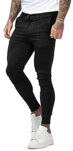 GINGTTO Herren Chino Hose Slim fit Karo Chinohose Stretch Skinny Hose für Männer Karomuster Stoffhose Plaid Trousers Schwarz 34W/30L
