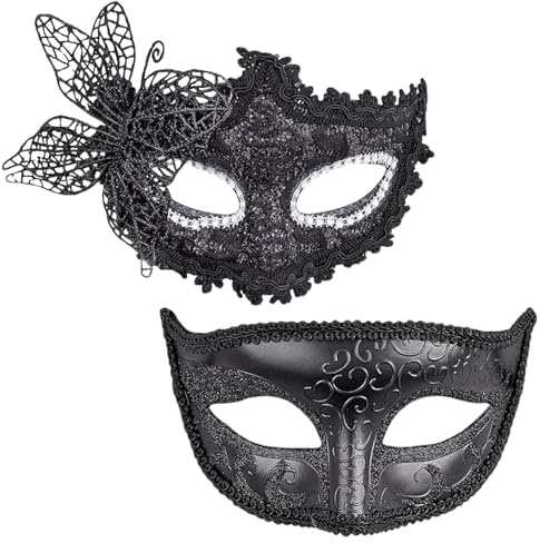 Sdhgerh 2 stycken venetiansk mask kvinnor män venetiansk maskboll mask spets halloween masker kostym karneval ögonmask cosplay