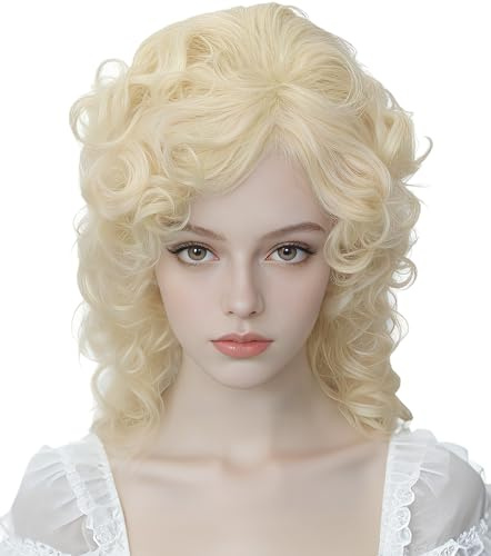 Linfairy Peluca larga ondulada Linfairy con gran bouffant y estilo colmena, adecuada para disfraces de los años 50 y 80. (Rubio)