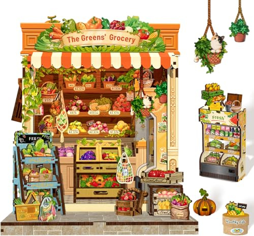 Cutefun Book Nook - Casa de muñecas tridimensionales de Puzzle, decoración Creativa de estantería, como Regalo para Las Amantes de los Rompecabezas (The Greens' Grocery)