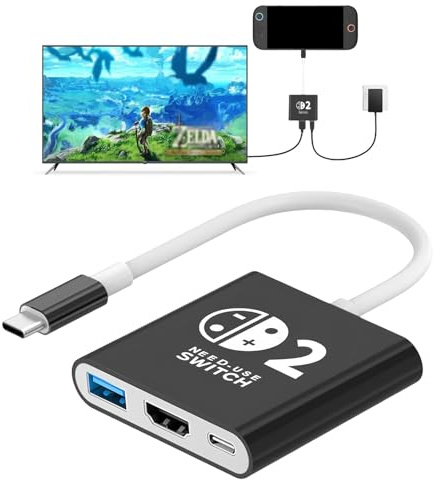 AriKroii Switch 2 TV Dock, Docking Station für Nintendo Switch 2, 3 in 1 Tragbarer Ladeständer mit 4K HDMI/USB 3.0/PD 100W Port, Ladestation Ständer Ersatz für Offizielle