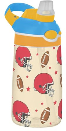 innewgogo American Football Helmet Star Clear Kids Water Bottle for Boys Girls 16oz BPA Free Tritan Toddler Cup with Leak-Proof Design & Silicone Straw for Sport School Travel Daycare Camp