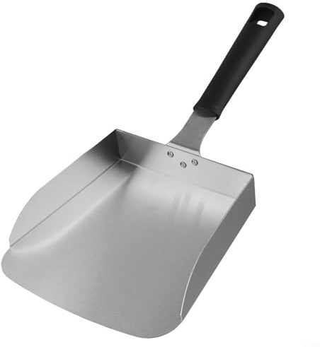 Espátula grande de acero inoxidable con mango resistente al calor y soporte ancho, adecuada para cocinar y transferir hamburguesas y aperitivos