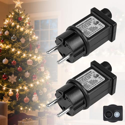 GuKKK 31V 6W Intermitente para Guirnalda, 2 piezas Transformador LED de Alimentación, Adaptador Controlador de Baja Tensión IP44 con 8 Modos, Temporizador y función de Memoria para Guirnalda