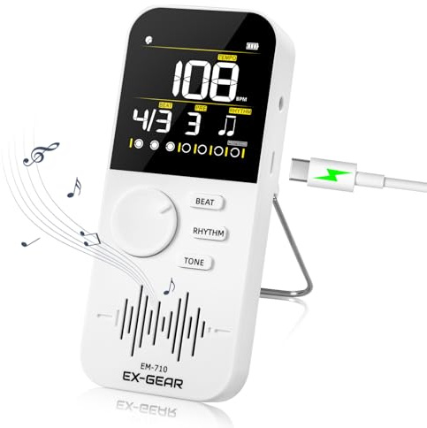 EX-GEAR Digital Metronome, Rechargeable Electronic Metronome with Color LCD Screen, Wide Tempo Range & Multiple Time Signatures for Piano, Guitar, Violin, Drums & All Instruments