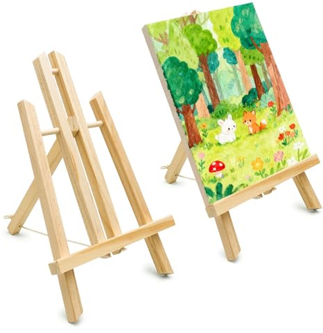 Tischstaffelei Holz 2 Stück, 30 x 19 cm, Faltbar für Leinwand | Zwei faltbare Holzstaffeleien für Leinwand, Bilder, Fotos, Malen, Basteln, Präsentation & Tischdeko