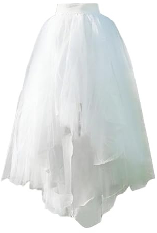 Falda de tul blanca para mujer, falda de tul de encaje, asimétrica, multicapa, parte delantera, corta, trasera, larga, falda para steampunk, gótica, rockabilly, asimétrica en línea A, O blanco., Talla