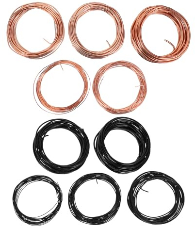 Hemobllo Juego de 10 Alambres de Entrenamiento para Bonsáis de Aluminio, 5 M, Calibres 1.0/1.5/2.0/2.5/3.0 Mm, Colores Negro y Marrón Claro, para Jardinería y Modelado de Plantas