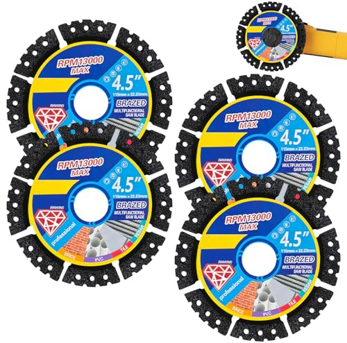 4 Pcs Diamond Multi-Purpose Saw Blades,115mm Angle Grinder Diamond Saw Blades 1.2mm/0.05 Ultra Thin Wheel Disc for Cutting Granite Marble Concrete Tiles Steel