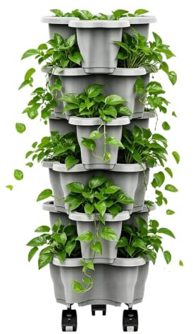 Genérico Torre Vertical para Plantas: macetero de jardín de 6 Niveles, diseño apilable Que Ahorra Espacio, macetas con Ruedas Resistentes a la Intemperie, Material Resistente, Uso doméstico en