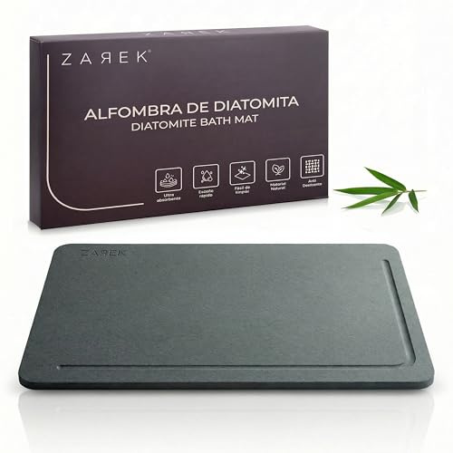 ZAREK Alfombra Diatomita Baño Antideslizante – Alfombrilla Baño Secado Rápido y Ultra Absorbente - Piedra Diatomita Baño Antibacteriana - Ideal para Ducha, Bañera y Cocina - Gris Antracita 60x39 cm