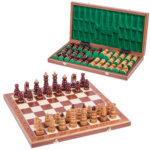 Square - Schach Schachspiel aus Holz - BYZANZ - Schachbertt 60 x 60 cm - Mahagoni - Schachfiguren geschnitzt Kunsthandwerk
