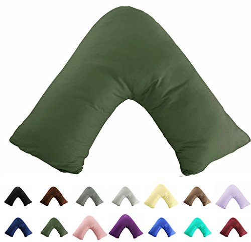 TAOSON 100% Cotton 300 Thread Count Soild Envelope Style V Shaped/Tri/Boomerang Standard Pillow Case Cushion Cover Only Cover No Insert (Olive Green)