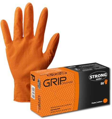 Guantes desechables Grip naranja, talla 8, nitrilo, EN 388, EN 374 CAT.III, 50 unidades