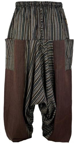GURU-SHOP, Pantalones Harem, Pantalones Patchwork Rayados, Pantalones Pumph, Pantalones Aladdin, Café, Algodón, Tamaño:40, Pantalones de Hombre
