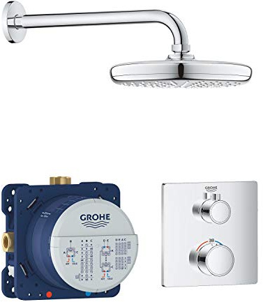 GROHE Grohtherm - Thermostat Set (inkl. Rapido SmartBox, Kopfbrause Tempesta, Brausearm Rainshower 286mm), chrom, 34728000